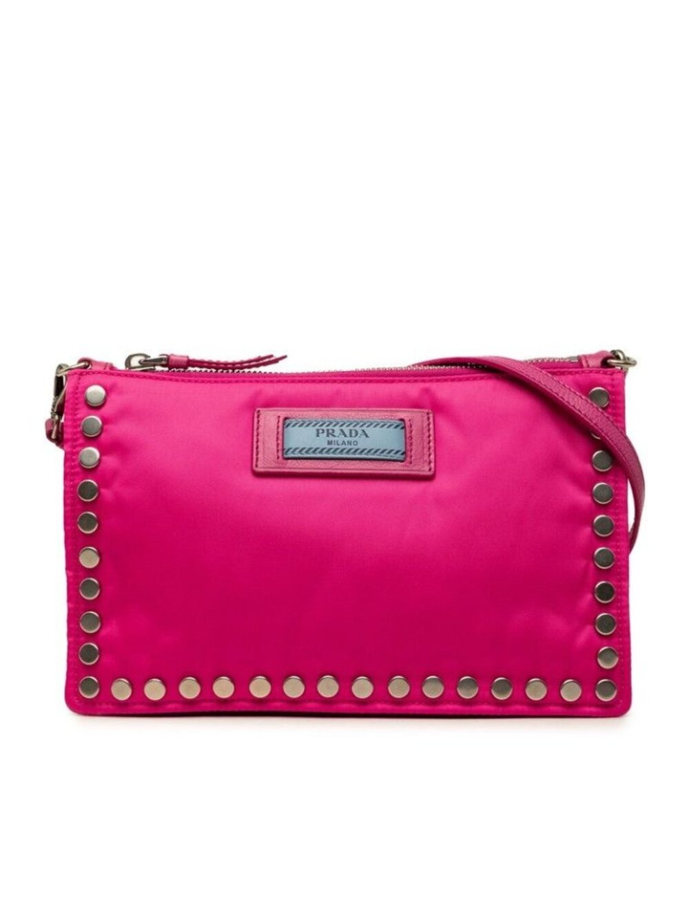 Prada Etiquette Studded Shoulder Bag Pink Nylon Leather